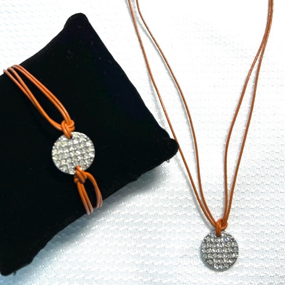 NWOT lia sophia pavé set "Spotlight" 16-19" orange cord necklace & 7-8" bracelet